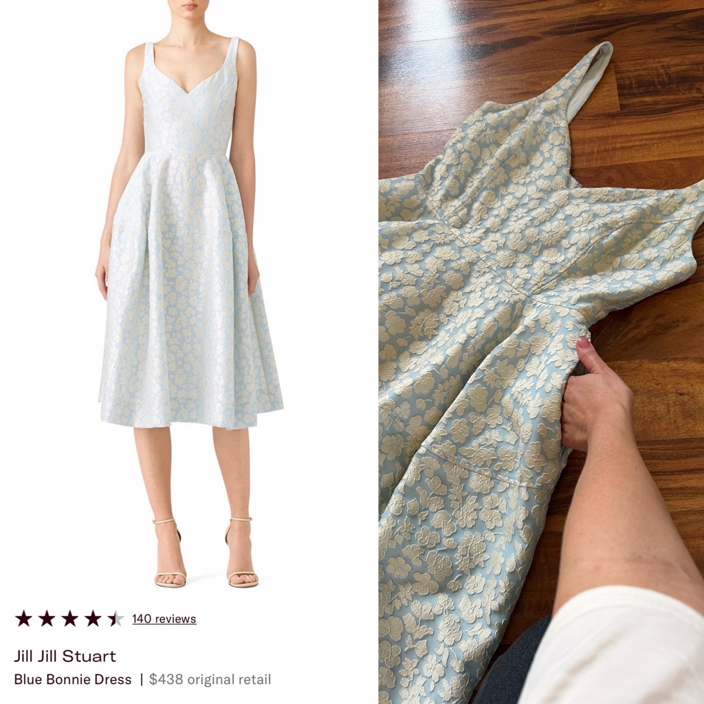 Elegant Blue/Ivory Floral Dress Sz 8